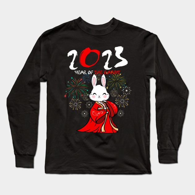 2023 Year Of the Rabbit Chinese New Year 2023 Dabbing Bunny Long Sleeve T-Shirt by Jhon Towel